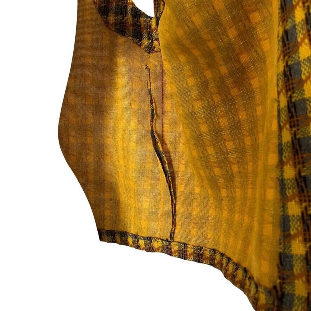 Womens Yellow Gray Tweed Plaid Open Style Vest Vintage Sleeveless Jacket sz M - Picture 5 of 16